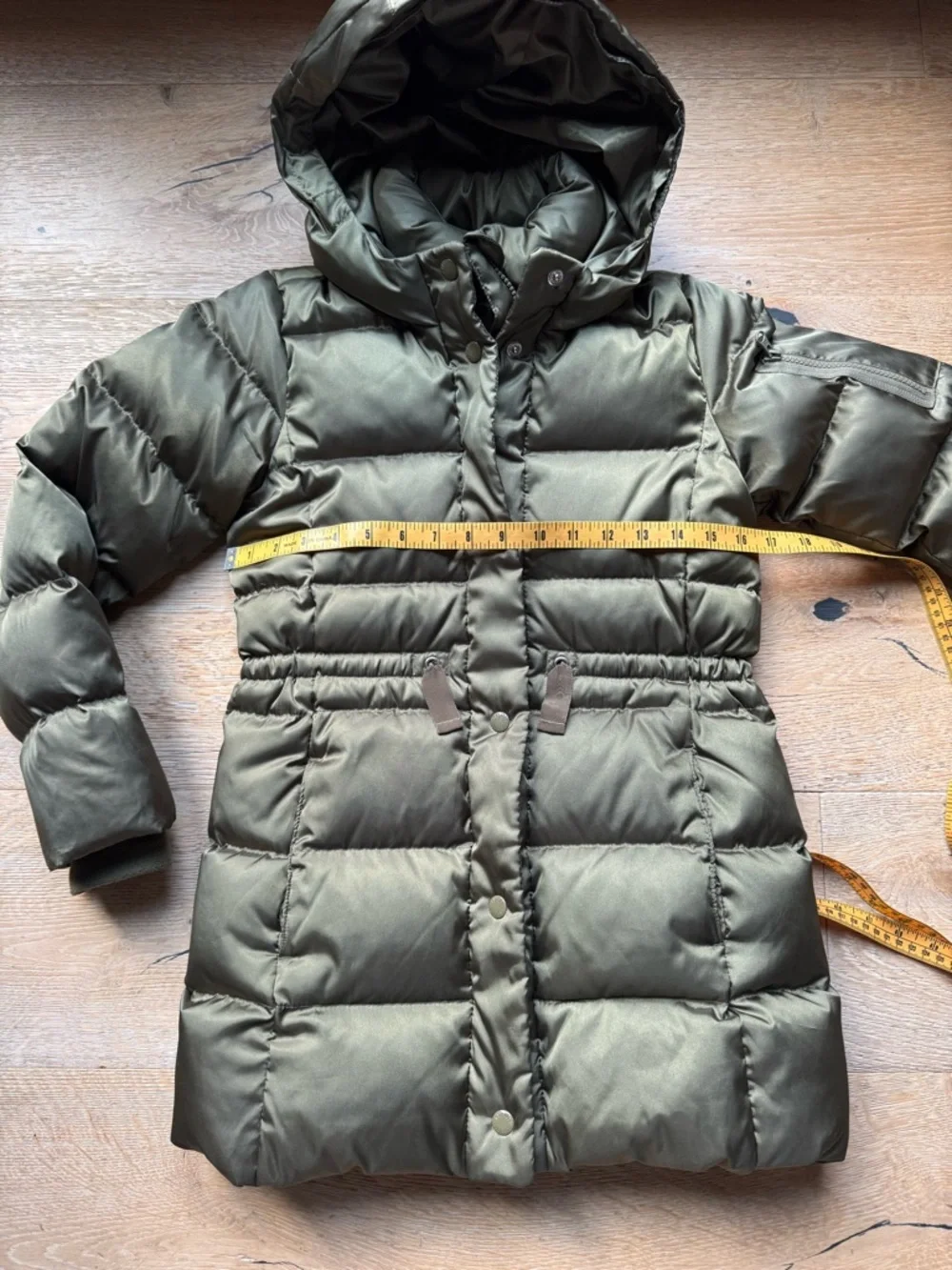 Girls' DOWN Puffer Olive Green Puffer Hooded Coat Sz L /10 great cond PriceFirm!